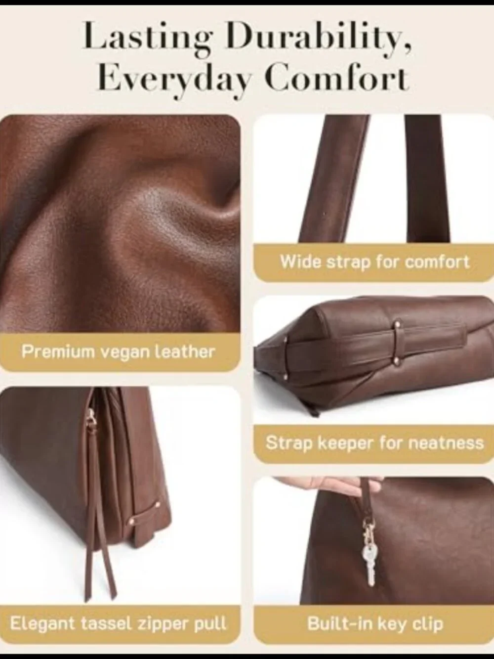 Leather Hobo Shoulder Bag Crossbody Tote with Adjustable Strap